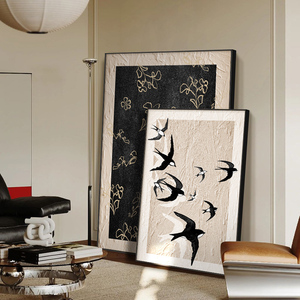 燕子客厅落地画黑白抽象入户玄关壁画现代简约风沙发背景墙装饰画