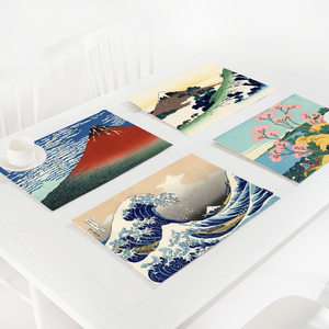 日式和风浮世绘棉麻餐垫防滑隔热垫西餐桌碗垫加厚茶道布艺杯垫子