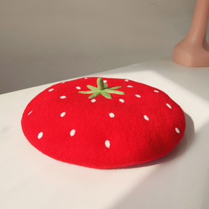 一颗大草莓~手工羊毛毡贝雷帽 春秋可爱水果亲子画家帽蓓蕾帽子女