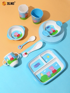 五和儿童餐具密胺宝宝碗卡通佩奇盘子杯子碗耐摔易清洗婴幼儿餐盘