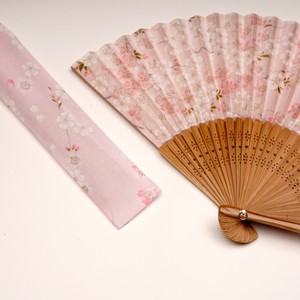 【酷帕】淑女扇子樱花烫金渐变棉布手工竹扇日式和风折扇节日礼物