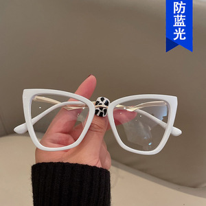 跨境欧美猫眼平光镜防蓝光弯腿2022新款眼镜框凹造型拍照INS同款