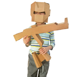 纸板拼装玩具模型幼儿园儿童纸壳小男孩手工军事套装枪望远镜头盔