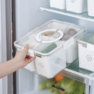 日本冰箱收纳盒分格沥水保鲜盒手提卡扣密封盒蔬菜水果杂粮储物盒