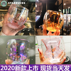 2020正版星巴克猫爪杯粉色樱花万圣节南瓜猫抓玻璃紫樱猫尾水杯子