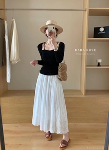 DARA ROSE韩国春季新款时尚百搭白色棉质刺绣蕾丝半身裙女裙2019