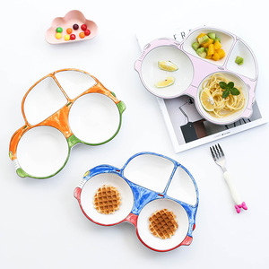 儿童餐盘宝宝餐具陶瓷创意卡通汽车早餐盘子碗可爱家用分隔分格盘