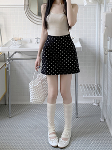三木子自制  夏季新款小个子黑色波点半身裙女高腰显瘦a字短裙子