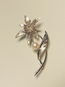 日本中古Vintage  天然珍珠纯银底托品牌胸针