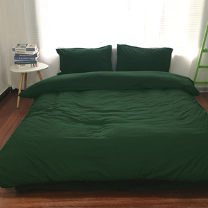复古国风小清新纯墨绿色四件套军绿色三件套水洗棉被套床上用品4