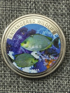 帕劳2011年1元 彩色精制纪念币保护海洋生物系列 爪哇蓝子鱼 M390