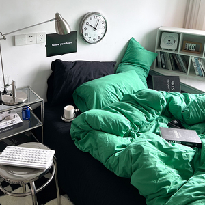 高档北欧风墨绿色床上四件套大学生水洗棉被套床单被罩被单宿舍三