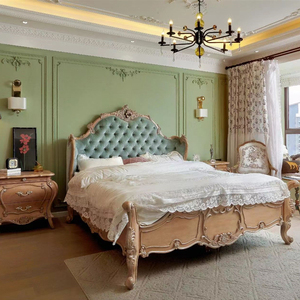 法式复古实木软包大床美式卧室家具雕花做旧婚床双人床主卧床组合