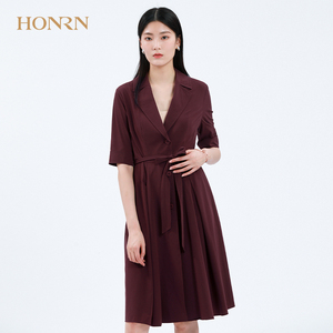 HONRN/红人专柜正品夏季女装翻领风衣式连衣裙商场同款HE22OL309