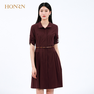 HONRN/红人专柜正品夏季女装短袖翻领连衣裙商场同款HE22OL466