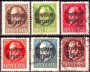B497巴伐利亚王国1919年路德维希国王加盖共和国邮票(信销50C有损