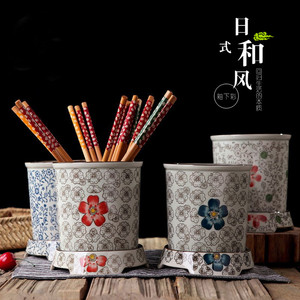 日式釉下彩青花瓷大号筷子筒单座沥水陶瓷底座创意筷子笼接水盘