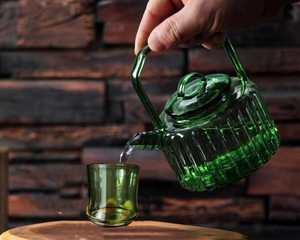 高硼硅玻璃沸水壶翠绿色国风家用功夫茶具小号绿竹煮茶壶