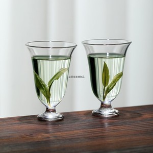 高硼硅玻璃高脚杯一体成型高透亮茶具高足品杯小草品茗杯闻香杯