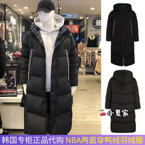 韩国专柜nba两面穿长款连帽羽绒服正品冬季新保暖过膝公牛队外套