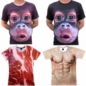 ins猩猩的猴子T恤 行走的猪五花肉衣服个性腹肌肉图案短袖T恤衫