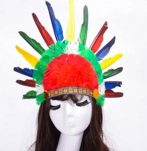 非洲鼓头饰印第安头饰野人装扮派对道具万圣节感恩节羽毛头饰酋长