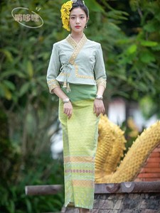 云南旅游傣族服装女七分袖织布筒裙复古时尚套装高级感穿搭生活装