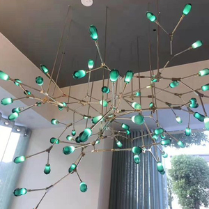 绿色树枝客厅餐厅酒店工程大堂吧台吊线设计师样板房玻璃分子吊灯