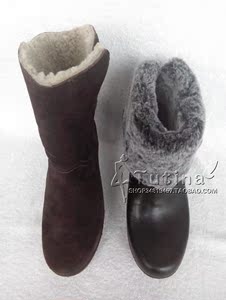 清现货 正品 UGG Lynnea Amoret 翻毛皮毛一体铆钉木底粗跟中筒靴