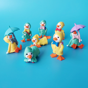 可爱雨衣小鸭塑料小摆件微缩仿真动物小盲袋儿童玩具礼物打伞鸭子