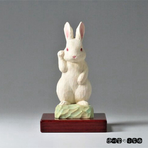 日本代购 匠人手工 招手的兔子 2023 干支 精美木雕 民俗和风摆件