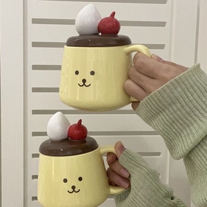 可爱卡通布丁马克杯狗陶瓷杯子大容量水杯早餐牛奶杯茶杯带盖杯子