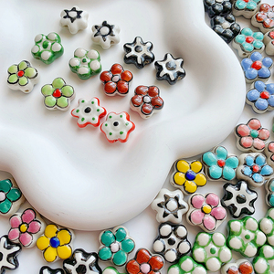 可爱手工绘制陶瓷花朵雪花珠子DIY手工串珠手链项链材料饰品配件