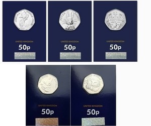 英国 2016年 彼得兔150周年系列 五枚全 50便士 卡装 纪念币 UNC