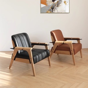 单人休闲沙发椅简约客厅阳台意式沙发休闲椅极简原木设计师休闲椅