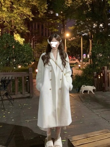 白色冬季大衣高级感爆款2023年新款夹棉加厚韩系中长款呢子外套女