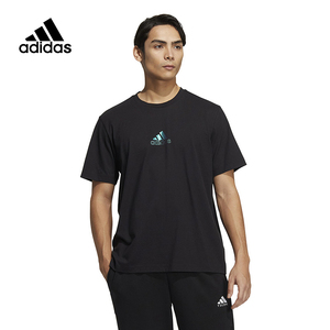 Adidas阿迪达斯短袖男2023夏季新款黑色半袖体恤透气运动服HM2978