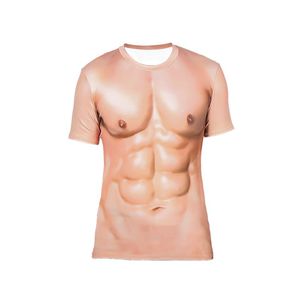 网红3d印花肌肉女短袖T恤个性cosplay假胸肌腹肌衣服猛男学生搞笑