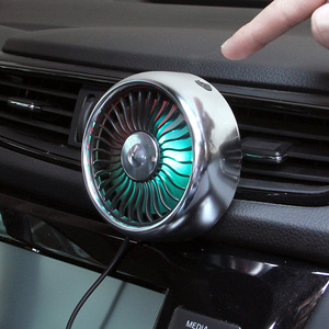 车载风扇汽车空调口带灯多功能电扇粘贴式仪表台USB款家车用风扇