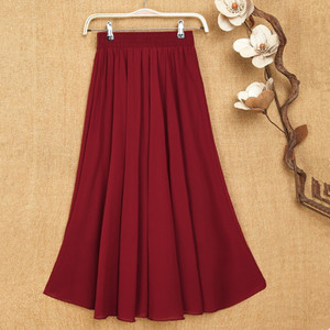夏季新款红色半身裙跳舞裙中老年长裙大摆裙中年妈妈高档雪纺裙子