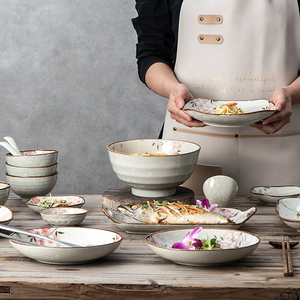 日式和风樱花陶瓷餐具碗碟套装家用饭碗汤面碗鱼盘菜盘子简约现代