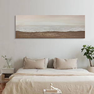 纯手绘现代客厅沙发卧室床头横幅抽象油画海岸简约装饰画肌理挂画