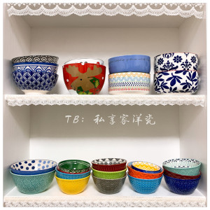 单只~美式陶瓷手绘家用创意小碗饭碗面碗汤碗甜品碗蘸料碗餐具