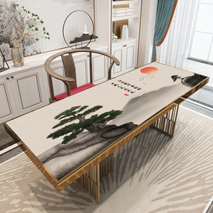 新中式书桌布书房桌子垫防水pvc长方形免洗桌面装饰国风茶几桌垫