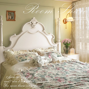 法式实木床奶油风公主床雕花复古1.8m双人主卧美式安娜床白色欧式