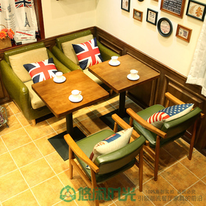茶餐厅西餐厅桌椅沙发奶茶店咖啡馆实木餐椅餐桌咖啡厅桌椅组合皮