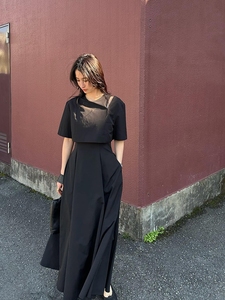 松本惠奈设计感日系小个子假两件高腰连衣裙气质斗篷露肩A字长裙