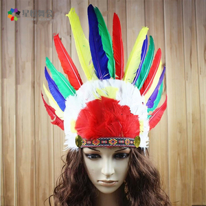 儿童节万圣节印第安羽面具野人派对道具印第安人幼儿园羽毛头饰