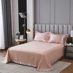 欧式轻奢高级100%纯棉床单单件全棉圆角花边大床单枕套三件套纯色