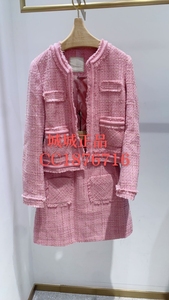 XG雪歌正品2023秋新款粉色小香风格纹休闲短外套女装XI307012B695